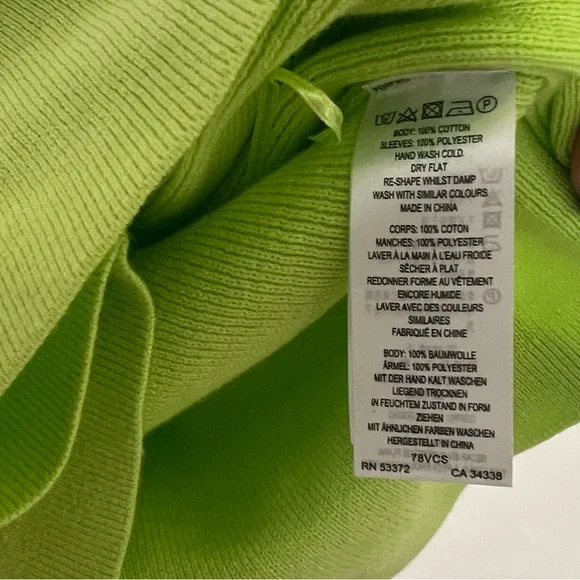 NWT French Connection Mozart Melody Mix V-Neck Jumper Lime Green Balloon Sleeves - Picture 6 of 9